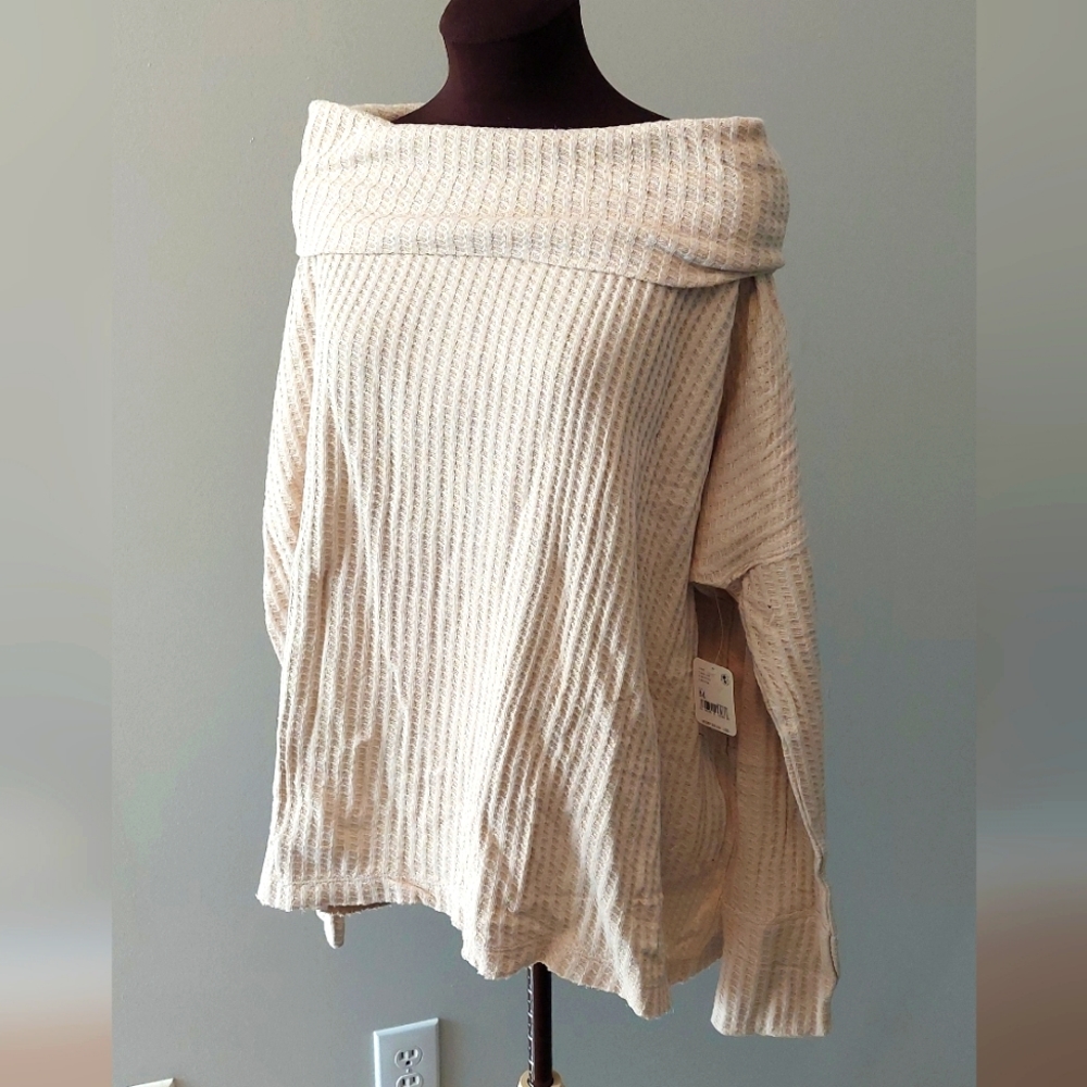 Free People Off-shoulder Cream Sweater Thermal